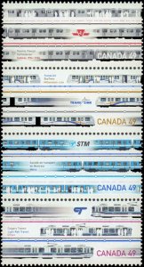 Canada #2031a, Complete Set, Vertical Strip of 4, 2004, Trains, Never Hinged