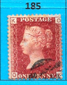 GB QV 1868 SG43 / 44, 1d Penny Red,  Good Used, Plate 185 (OK)  CLEAR PROFILE