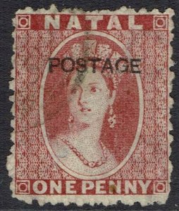 NATAL 1875 QV CHALON POSTAGE OVERPRINT 1D USED