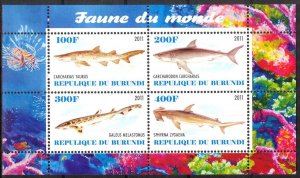 Burundi 2011 Marine Life Fishes IV Sharks Sheet MNH** Cinderella !