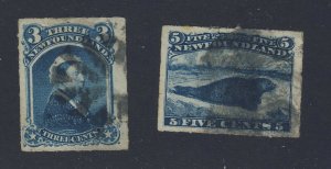 Newfoundland Rouletted Used Stamps #39-3c & #40-5c Seal