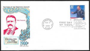 UNITED STATES FDCs (15) 32¢ Celebrate The Century 1900s Full Set 1998 Farnam
