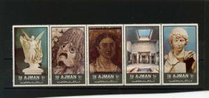 AJMAN 1972 ANCIENT ART STRIP OF 5 STAMPS PERF. MNH