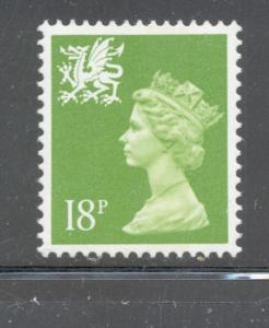 GB Wales SC WMMH44 1991 18p brt yel grn Machin Head stamp NH