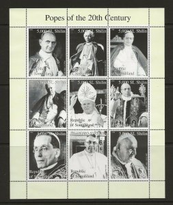 Thematic Stamps Culture. Republic of Somaliland 1999 Popes sheet of 9  MNH