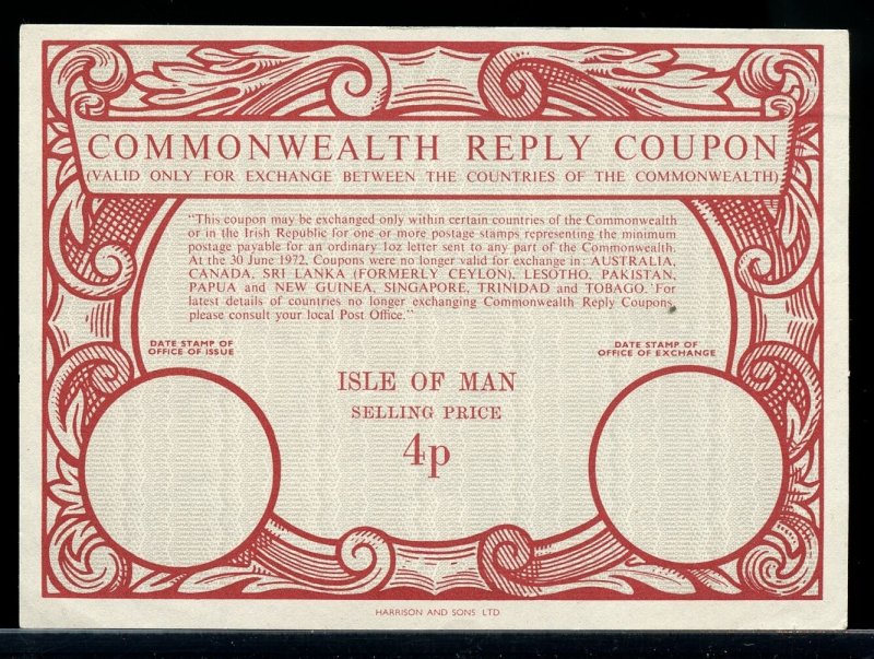 ISLE OF MAN 4p -- International Reply Coupon IRC