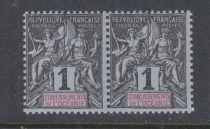 FRENCH OCEANIC SETTLEMENTS, 1892 Tablet, 1c. Black, pair, mnh.