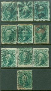 EDW1949SELL : USA 1861 Sc #68. 9 stamps Used with minor faults. Catalog $562.00+