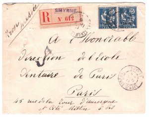 FRANCE PO ABROAD LEVANT/TURKEY Cover *SMYRNE* Registered Paris 1911 KA352