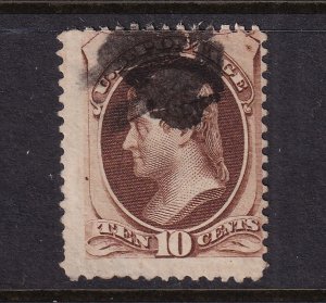 1873 Jefferson 10c brown Sc 161 used single stamp CV $25 (A8