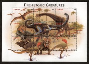 Lesotho 1998 - Prehistoric Dinosaurs - Sheet of 9 Stamps - Scott #1121 - MNH