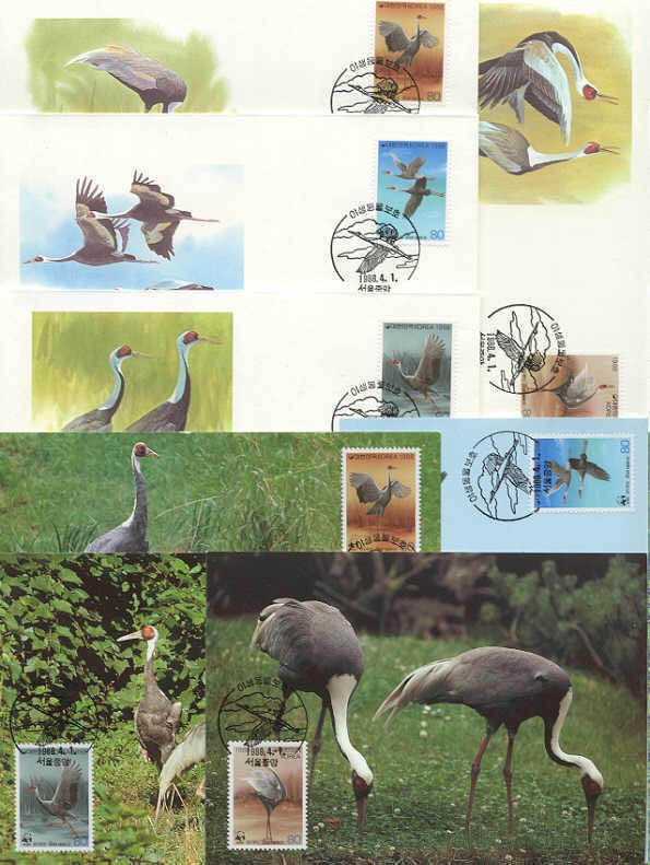 Korea S 8 FDC/cards WWF/Birds 1988