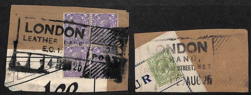 GB PARCEL POST LABEL Type Postmarks 1925 *Leather Lane* London Pieces{2} KK280