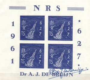 1961 NRS Rocket Mail Flight 627 Sheet - Blue Stamps Signed - T42