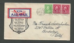 1931 Houston Tx 5c Airmail Rate W/Roessler Airmail Etiquette W/Hotel Indicia