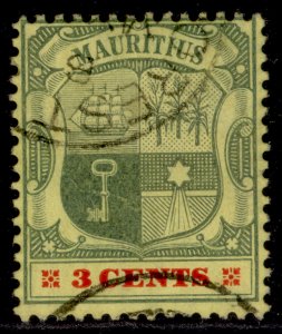 MAURITIUS EDVII SG166, 3c green & carmine/yellow, FINE USED. Cat £18.