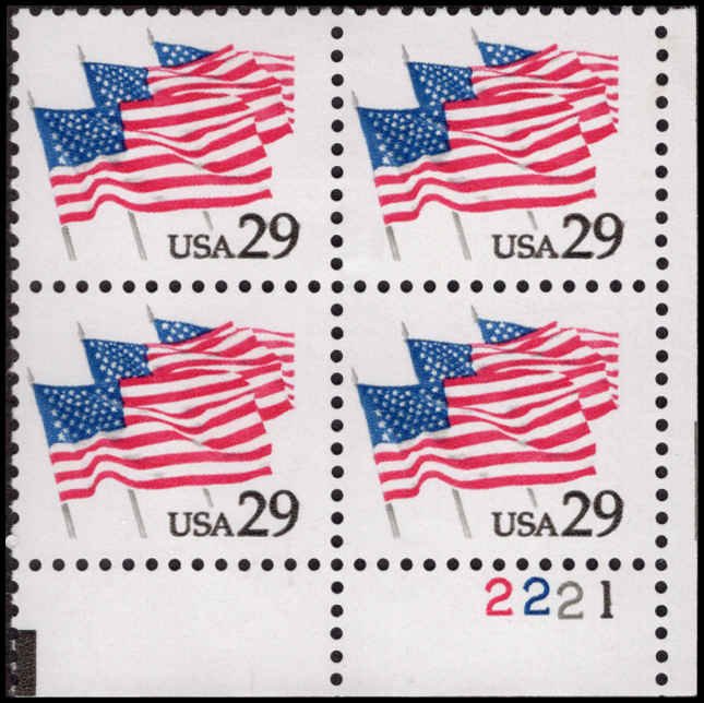 US #2531 FLAG MNH LR PLATE BLOCK #2221 DURLAND $5.00