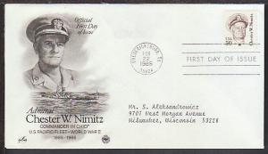 US Chester Nimitz 1985 PCS Typed FDC BIN 20334