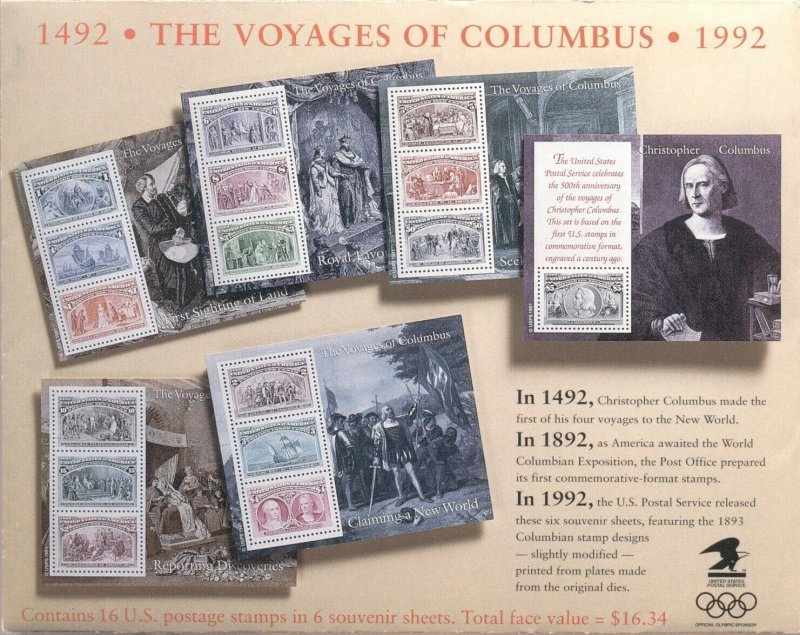 US: VOYAGES OF COLUMBUS Complete Set of 6 Souvenir Sheets Sc. 2624-2629
