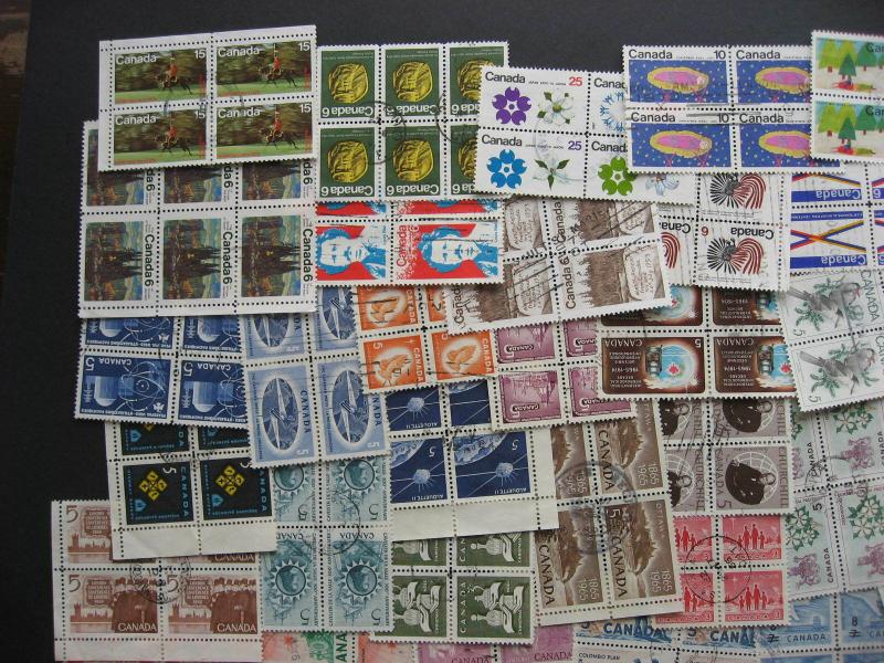 Canada 63 used 1950-73 era used blocks of 4, duplicates?,mixed condition.