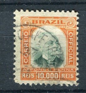 BRAZIL; 1906 early Official issue fine used 10000r. value