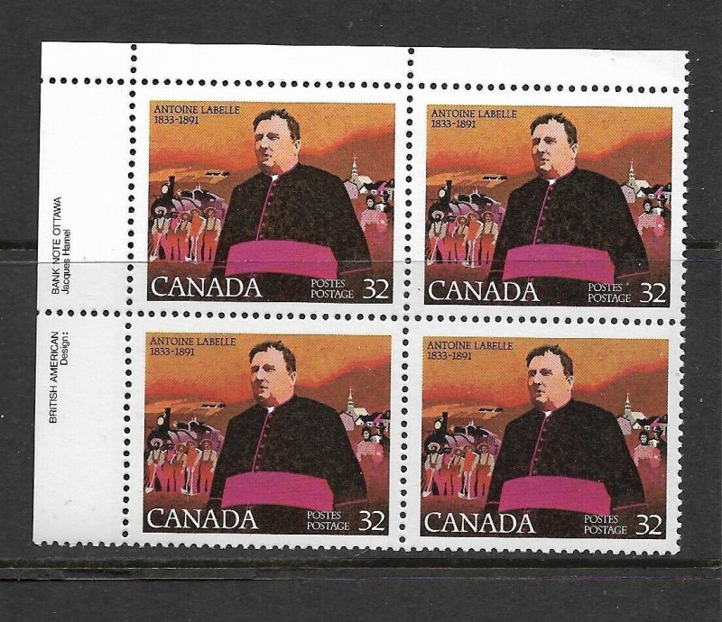 CANADA - 1983 ANTOINE LABELLE UPPER LEFT PB - SCOTT 998 - MNH