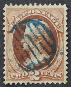 U.S. Used #146 2c Jackson, VF - XF. Lovely Blue Grid Fancy Cancel. Choice!