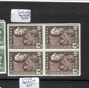 MALAYA SELANGOR (P0607B) SULTAN  10C TIGER    SG 121    BLOCK OF 4  MNH 