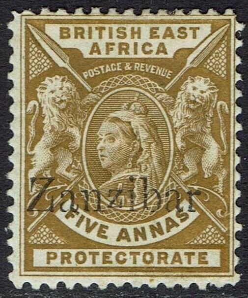 ZANZIBAR 1896 QV BRITISH EAST AFRICA OVERPRINTED 5A