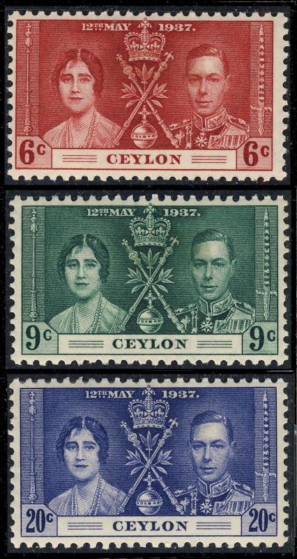 CEYLON - 1937 - SG 383/385 KGVI CORONATION SET of 3 - Mint * (MOGH / MM)