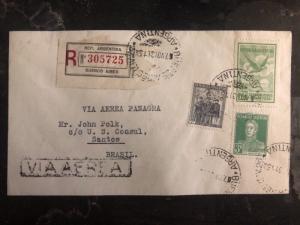 1931 Buenos Aires ARgentina First Flight Cover FFC To Santos Brazil ViA Panagra