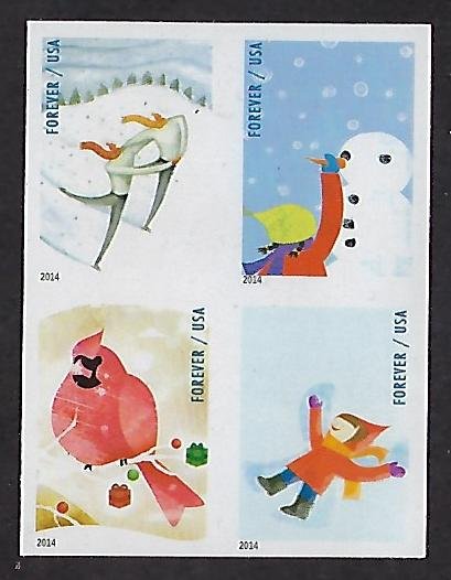 Modern Imperforate Stamps Catalog # 4937 40c Block of 4 Winter Fun Skaters Etc.