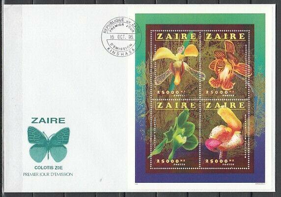 Zaire, Mi cat. 1149-1152 A. Orchids sheet of 4 on a First day cover.