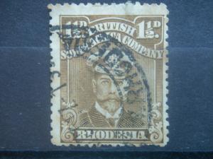 RHODESIA, (British South Africa), 1913 used 1 1/2p,  Scott 121