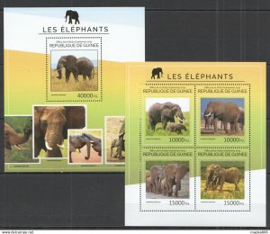 2014 Guinea Animals Fauna Wild Les Elephants 1Kb+1Bl ** Stamps St706