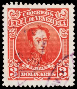 ✔️  VENEZUELA 1924/1939 - SIMON BOLIVAR - RED ORANGE P 12½ -  SC. 284 (o)