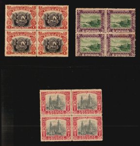 URUGUAY 1895 #124 126 128 block of 4 MH $420 lighthouse cathedral ship fortress