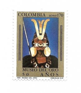 COLOMBIA 1990 GOLD MUSEUM 50TH ANNIV. NATIVE AMERICAN PEOPLE 1 VALUE MINT NH