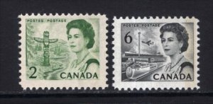 Canada 1967-70 QE 2c + 6c One Bar Tag Errors #455,460 MNH