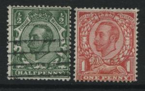 1912 KGV Downey Heads 1/2d and 1d used S.G. #340a