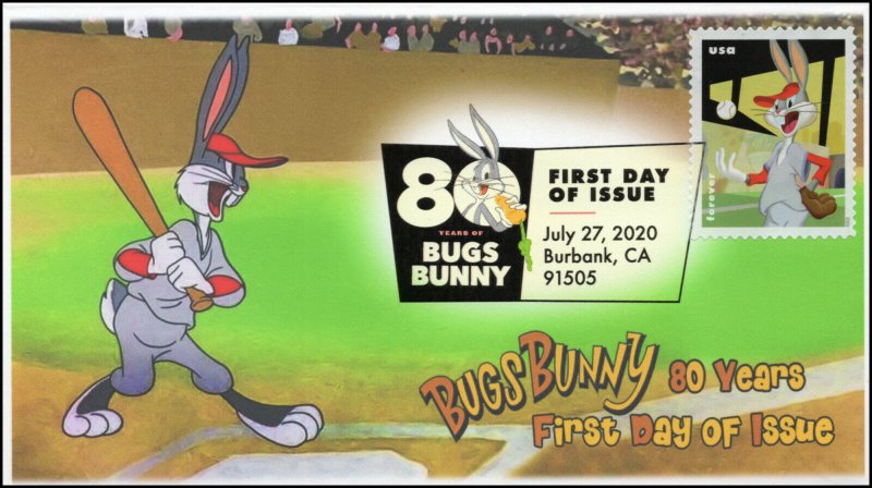 20-207, 2020, SC 5502, Bugs Bunny, First Day Cover, Digital Color Postmark, 80th