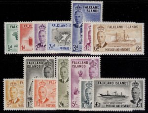 FALKLAND ISLANDS GVI SG172-185, 1952 complete set, LH MINT. Cat £190.
