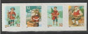 U.S. Scott #3014-3017a Christmas Santa Booklet Stamps - Mint NH Strip of 4
