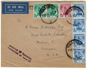 Selangor 1950 airmail cover to the U.S.