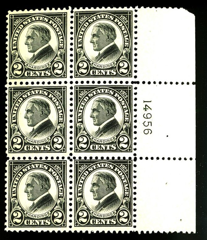 U.S. #610 MINT PL# BLOCK OF 6 OG NH