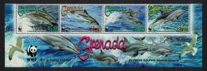 Grenada WWF Clymene Dolphin Strip of 4v WWF Logo 2007 MNH SC#3654a-d