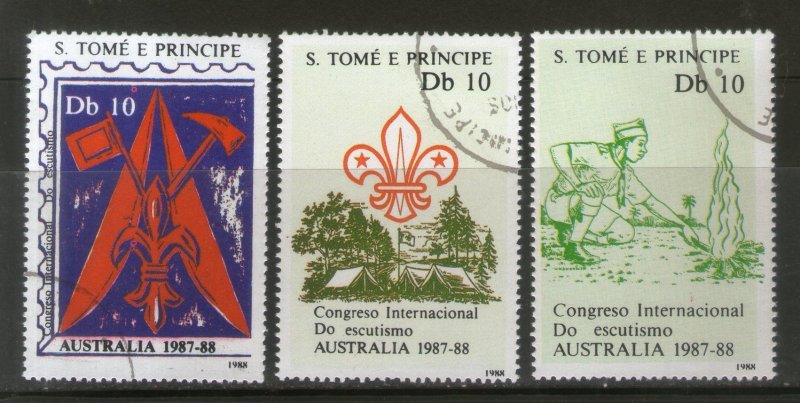 St. Thomas & Prince Is. 1988 Int´al Boy Scout Emblem 3v Sc 846 Cancelled # 639