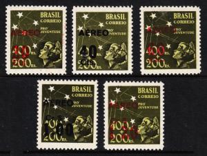 BRAZIL — SCOTT C55-C59 — 1946 AÉREO OVERPRINT SET — MNH — SCV $24.00