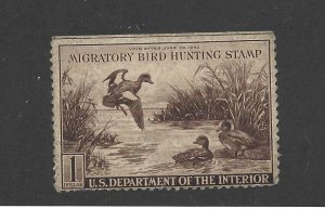 United States Scott RW9 1942 Duck Stamp Unused Minor Flaws 2019 CV $225