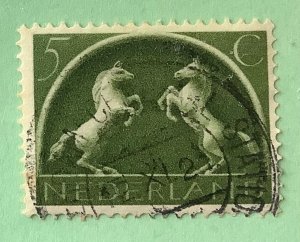 Netherlands 1943 Scott 251 used - 5c,   German Symbols,  Prancing Horses